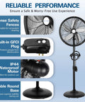 Reliable performance features of 18 Inch Oscillating High Velocity Outdoor Pedestal Misting Fan With 3 Speed Settings, Adjustable Height, 120 Degree Oscillation, Waterproof, UL Listed, Industrial Grade Patio Fan For Outdoors, Black Ready To Crush The Heat
