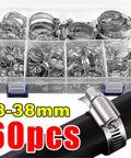 Premium Stainless Steel Adjustable Worm Gear Hose Clamps Set for Pipes Fuel Tubes and Faucets Heavy Duty Assortment Kit For Car And Home Projects, 8-38mm, 60 pcs