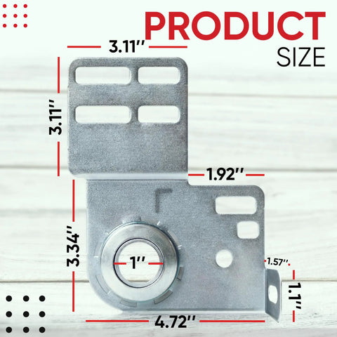 3 3/8 Inch Bearing End Plates Brackets For 2 Inch Track Wood Or Steel Garage Doors Residential End Bearing Brackets Beefy Steel One Pair Bearing Bracket Parts with dimensions