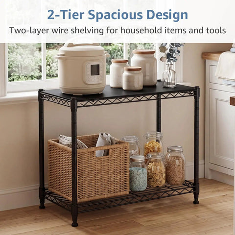 Beefy 2 Tier Metal Wire Storage Shelves With Adjustable Racks Holds Up To 200 Lbs Per Shelf in kitchen with jars and decor