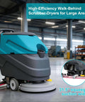 Powerful Walk Behind Floor Scrubber Polisher Dryer That Dries Floors Fast, visible in a warehouse setting with 31.5-inch suction