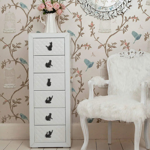 Four Pose Cat Cast Iron Drawer Knobs For Dresser Cabinet Wardrobe And Bookcase Vintage Kitty Pull Handles black on white dresser