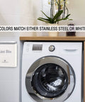 Lint Bin With Lid For Laundry Room, Small Magnetic Wall Mount Trash Can mounted on white dryer, compact design for tight spaces