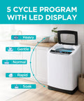 Compact Portable Washer That Hits Different With 0.9 Cubic Feet Capacity And Five Quick Wash Cycles For Absolutely No Sweat Apartment Laundry Cleanup In Bright White Finish with LED display.