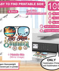 Sublimation Paper 8.3 x 11.7 Inches, 100 Sheets, 120gsm, ideal for DIY gifts, shown in printer with printed summer design