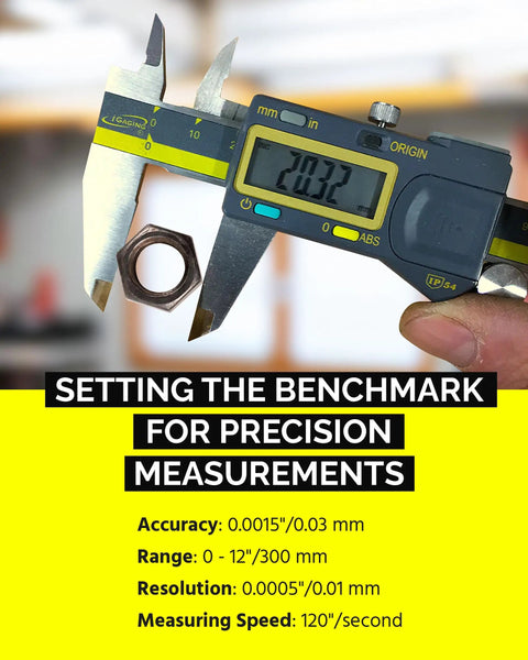 Absolute Origin 0 To 12 Inch Digital Caliper With Stainless Steel IP54 Rating SPC USB Output Inch And Metric Modes Case Manual Battery Included For Precise Measurements And No Fuss Data Transfer