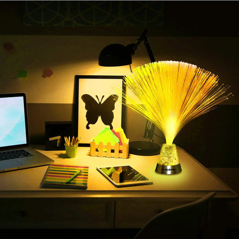 13 Inch LED Fiber Optic Lamp With Color Changing Crystal Base USB Or Battery Powered Mood Light Vibe on desk