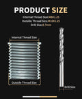 Pro Grade M8x1.25 Thread Repair Kit with stainless steel insert and HSS drill showing thread and drill sizes.
