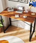 40 Inch Small Computer Desk With Metal Frame For Gaming Studying And Work At Home Office Modern Brown Woodgrain Surface Scratch And Water Resistant X Shaped Reinforced Design Ideal For Bedroom Or Study