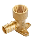 Pack Of 10 Brass Pex A Expansion Fittings Half Inch Female NPT Drop Ear Elbow For Pex A Tubing Connection ASTM F1960 ANSI NSF 61 ASSE 1061 Approved Certified brass elbow fitting with threaded outlet and mounting base.