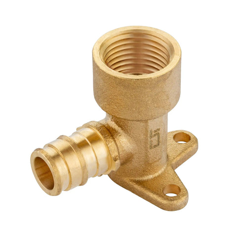 Pack Of 10 Brass Pex A Expansion Fittings Half Inch Female NPT Drop Ear Elbow For Pex A Tubing Connection ASTM F1960 ANSI NSF 61 ASSE 1061 Approved Certified brass elbow fitting with threaded outlet and mounting base.