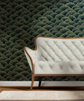 Dope Indigo Floral Wallpaper Featuring Sleek Gold Metallic Finish And Rich Fibrous Texture For A Clean Home Flex That Slaps On Walls While Staying Eco Friendly And Made In The Usa with tufted white sofa