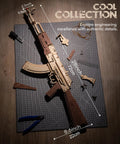 Wooden 3D AK47 Puzzle Model With Rubber Band Shooter Detachable Magazine And Two Fire Modes displayed on a work mat.
