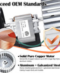 Inducer Motor Assembly with HC21ZE114A Furnace Motor, LA11AA005 Blower Wheel showcasing copper motor and galvanized steel construction