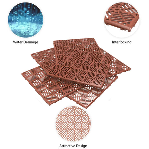 30-Pack Interlocking Deck Tiles for Outdoor Flooring in Terracotta with water drainage and attractive design.