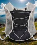 Hydration Running Vest With 5L Capacity, Reflective Water Backpack for running, showing front design and breathable mesh on a mountain trail.