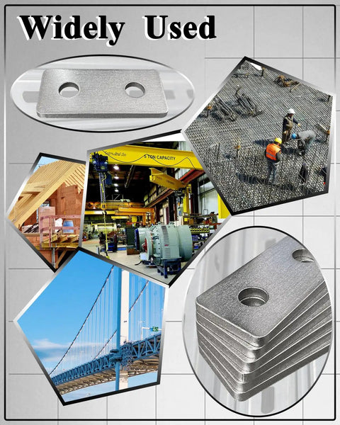 Heavy Duty Stainless Steel 2-Hole Flat Plate Fitting For One And Five Eighths Inch Strut Channel Seven Thirty-Second Inch Thick Three And One Half By One And Five Eighths Inch Fits One Half Inch Bolts Outdoor Solar HVAC Mounting Bracket Six Pack, two-hole plate stacked