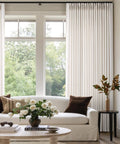 Pinch Pleated Linen Sheer Curtains 102 Inch Long, Two Panel Set With Ring Hooks And Clips For Track System in living room