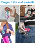 Six Pack Reusable Foldable Grocery Bags With In Pocket Pouches compactly stored in hand, bag, and pocket, floral patterns visible