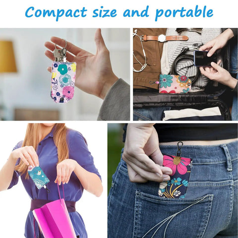 Six Pack Reusable Foldable Grocery Bags With In Pocket Pouches compactly stored in hand, bag, and pocket, floral patterns visible