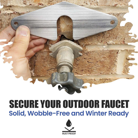 Hands installing Hose Bib Mounting Plate And Secure Kit For Outdoor Faucets, Easy 3 Step Install, No Faucet Removal, Rust Proof