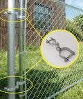 Heavy Duty Chain Link Fence Gate Hinge Kit 1-3/8 To 2-3/8 Inch Galvanized Steel installed on outdoor gate with frame and post hinges