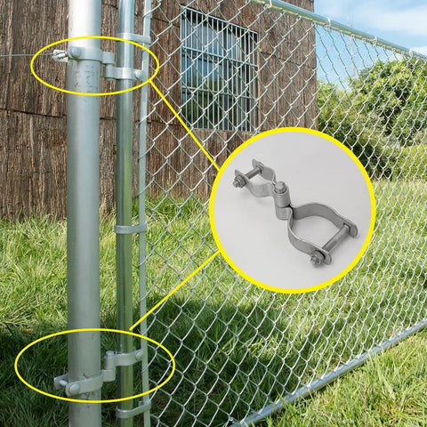 Heavy Duty Chain Link Fence Gate Hinge Kit 1-3/8 To 2-3/8 Inch Galvanized Steel installed on outdoor gate with frame and post hinges