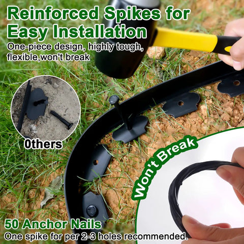 No Dig Landscape Edging Kit For Flower Beds And Lawns 33 Ft Border 2 Inch Tall Plastic Garden Border With 50 Anchoring Spikes