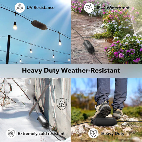 3 Pack Outdoor Extension Cord Cover Waterproof Plug Protector for Holiday Lights and Tools, weatherproof in various conditions.