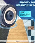 16 Pack 5 Inch Shopping Cart Casters With Axles Bolts Silent Blue Polyurethane Wheels rotating on various surfaces