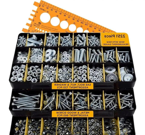 2251 Pieces Hardware Assortment Kit With Carbon Steel Bolts Nuts And Washers SAE And Metric Black Finish For Fast Repairs And DIY Projects For Home Auto And Workshop Projects And Quick Easy Repairs, organizer tray