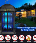 Outdoor Bug Zapper 4200V Electric Mosquito Zapper with Three Prong Plug shown installed outdoors at night