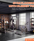 Home gym setup with Thick 0.56 Inch Interlocking Gym Flooring Mats With Rubber Top For Home Gym 12 Pieces Covering 48 Sq Ft.