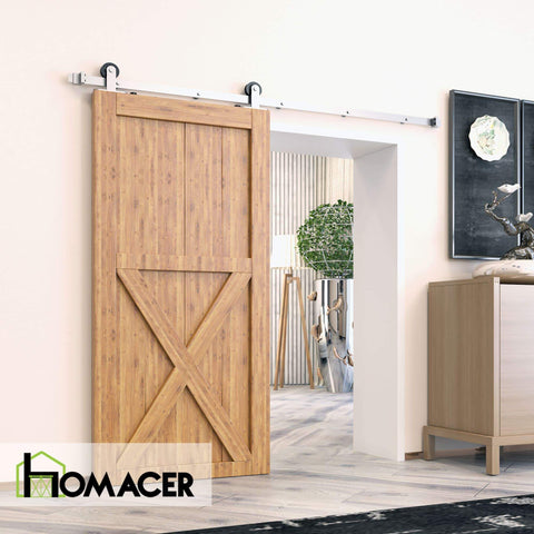 Brushed Nickel Sliding Barn Door Hardware Kit For One Door 5Ft Flat Track With T Shaped Rollers Heavy Duty Build For Indoor Use