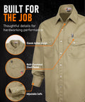 Men's Tough As Nails Flame Resistant Work Shirt Cut From 6.5oz 100 Percent Cotton Twill With Water Repellent Finish, showcasing classic button design.