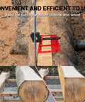 Easy Setup Heavy Duty Vertical Chainsaw Guide With Adjustable Lumber Cutting Rail and Precision Woodworking Jig for timber cutting on logs.