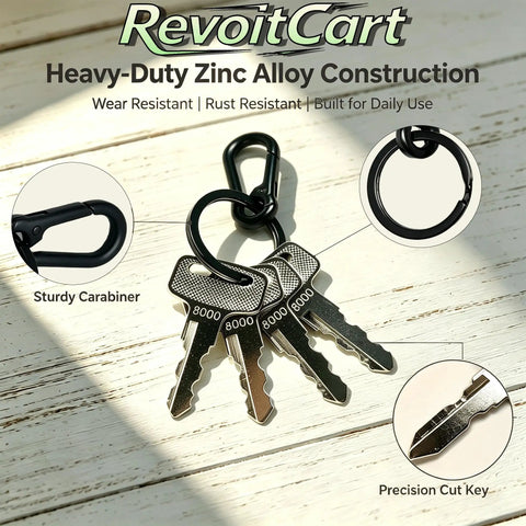 Top Rated 4 Pack Golf Cart Ignition Keys Fit Yamaha G14 G16 G19 G22 G29 Drive Electric Gas Models Replacing OEM Ju2H251100 And Eight Thousand Numbers Comes With Bonus Keychains To Secure Your Ride Like A Pro Without Stressful Hassles Anytime. four black metal keys with carabiner keychain