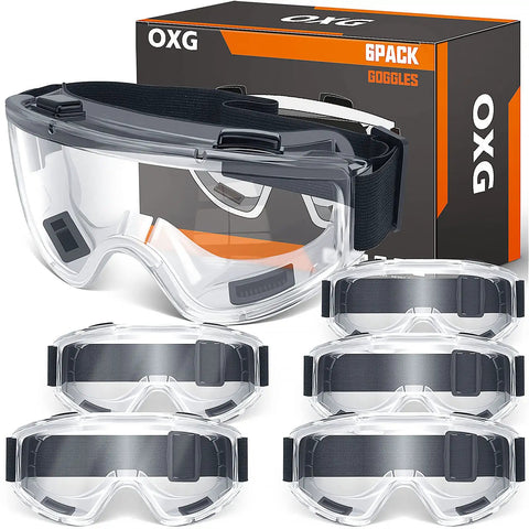 Six Pack Anti-Fog Safety Goggles For Men And Women, ANSI Z87.1 Protective Lab Glasses, Clear PC Lenses, Scratch Resistant, UV Shield
