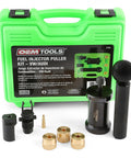 Shop Ready Pro Grade Fuel Injector Removal Tool Kit For VW And Audi 2.0T Engines with case and accessories on display