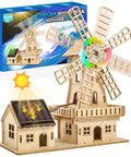 Solar Powered 3D Wooden Windmill Puzzle Kit for Kids and Adults Diy Dutch Windmill House Build Toy Educational Science Craft Hands On Creative Model Project Basswood Safe and Sturdy