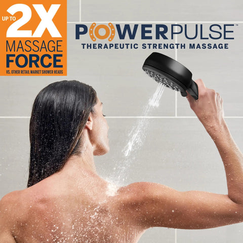 Woman using 2 In 1 Dual Shower System With Rain Head And 7-Mode Handheld Shower Head Matte Black With One Touch Switching.
