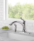 Chrome Single Handle Kitchen Faucet With Side Sprayer, Diamond Seal Technology For Leak Free Longevity, Easy Two Hole Install in kitchen