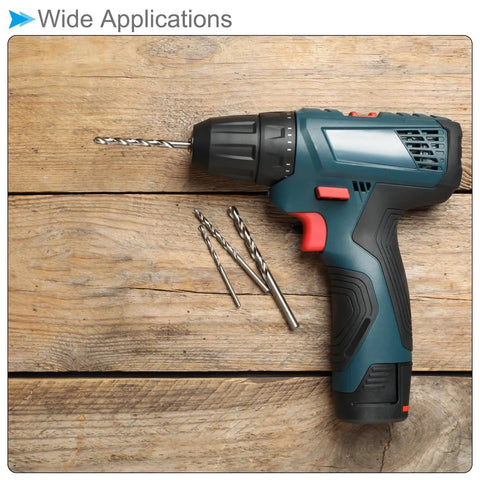 Cordless drill and Mini Drill Bit Set 0.6mm Diameter With 2.35mm Shank Titanium Coated Micro Engraving Bits on wooden surface