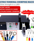 Terminal Crimping Tool With Seven Die Sets For Insulated And Noninsulated Terminals, displayed with accessories.