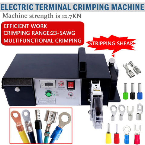 Terminal Crimping Tool With Seven Die Sets For Insulated And Noninsulated Terminals, displayed with accessories.