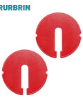 Red table inserts for 14-inch band saws and 24-inch scroll saws, 2-pack, showing 2.5-inch diameter and 0.1-inch thickness, fits multiple brands.