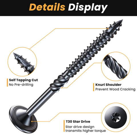 Close-up image of Heavy Duty Lag Screws Size 14 X 3 Inch 30 Pack With Torx T30 Star Bit highlighting design features for structural wood.