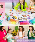 Children using Epic Fuse Beads Kit With 19,200 Beads In 92 Colors, creating crafts with pegboards and patterns at a table.