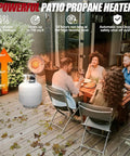 12,000 To 18,000 BTU Propane Heater For Outdoor Use With Tank Top Portable Design beside outdoor dining setup