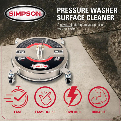 Universal 16.5 Inch Pressure Washer Surface Cleaner Stainless Steel For Gas And Electric Cold Water One Quarter Inch Quick Connect Max 4000 PSI Perfect For Driveways Patios And Sidewalks